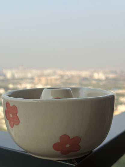 Ceramic Matcha bowl & Whisk Holder - Sakura Bloom Chawan