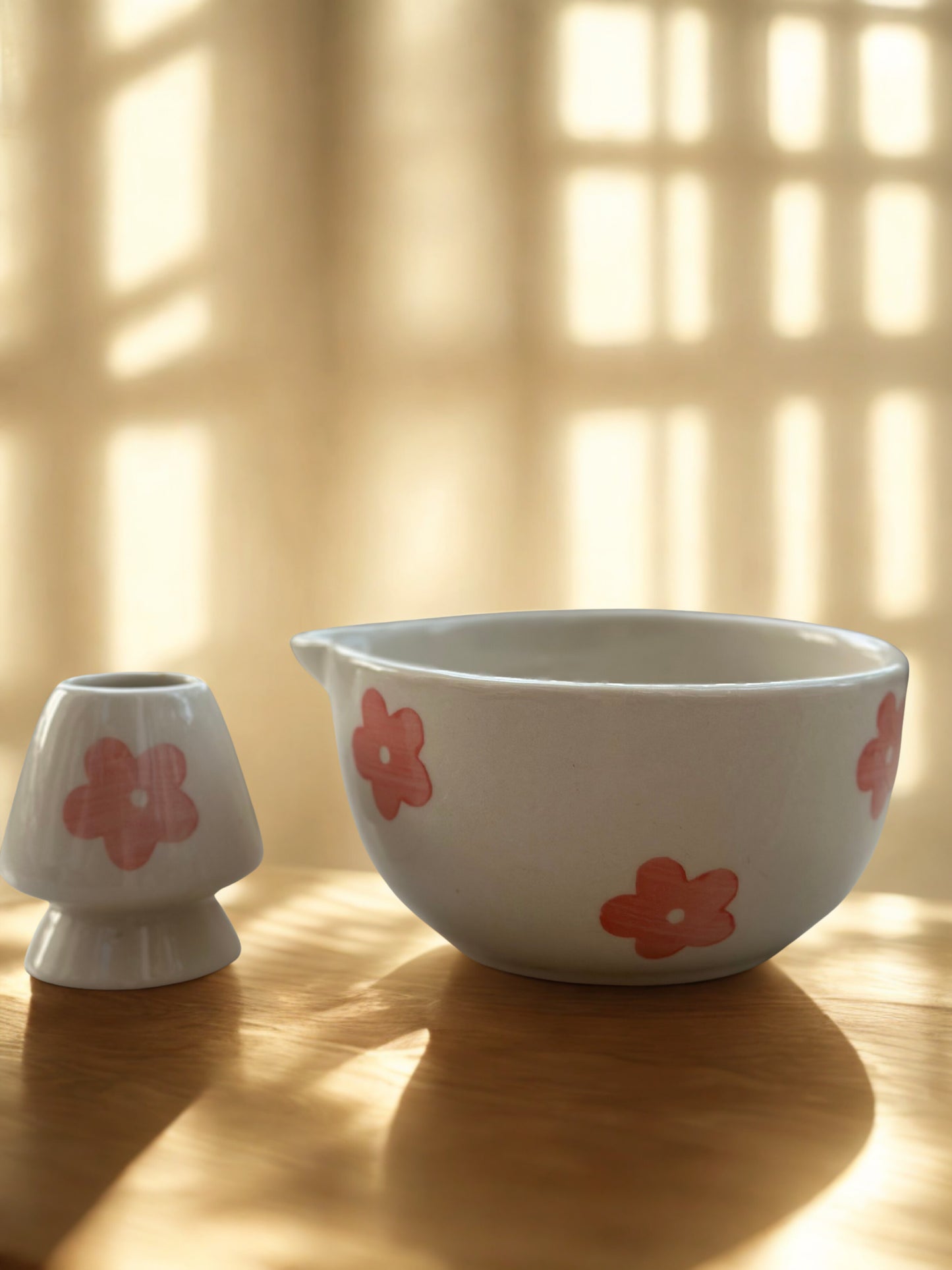 Ceramic Matcha bowl & Whisk Holder - Sakura Bloom Chawan