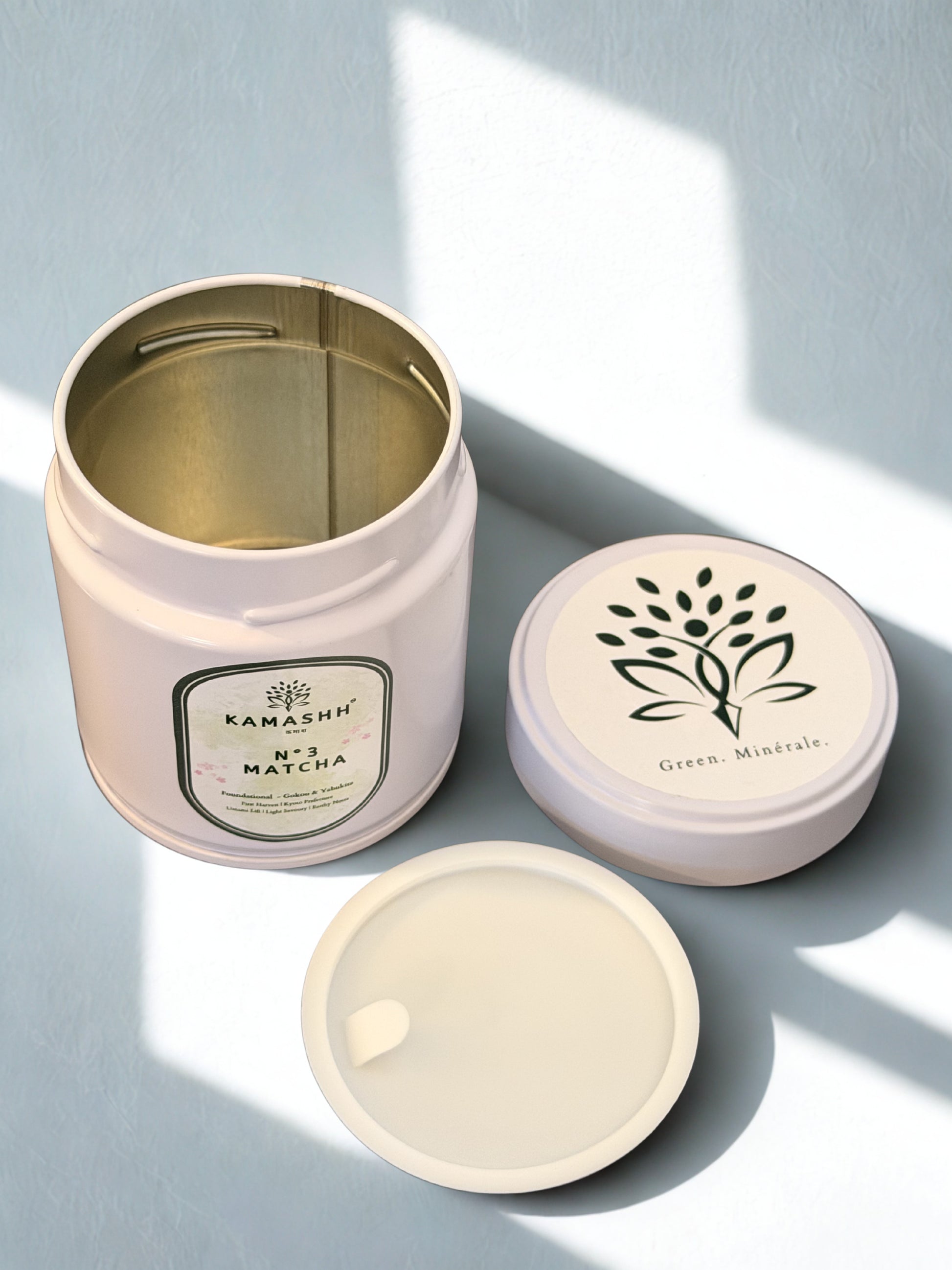 Fine green matcha powder from Kamashh N3 daily blend India