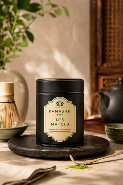 Shop premium ceremonial Japanese matcha by Kamashh. First harvest Kyoto matcha crafted for smooth umami, vibrant colour, and refined daily rituals in India.