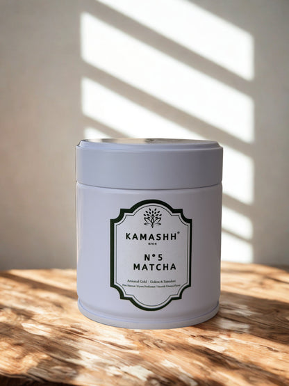 Kamashh N°5 premium Japanese matcha tin with quiet luxury design