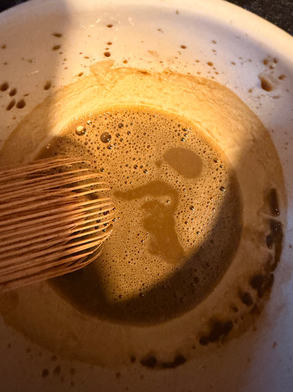 Fine roasted hojicha powder with warm earthy tones